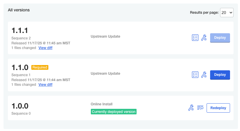 required release in the admin console